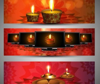 Vetor Livre Lindo Vermelho Feliz Diwali Levou Faixa De Tela De Tv