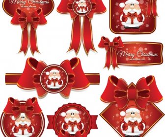 Vektor Gratis Indah Pita Merah Busur Natal Spanduk Set