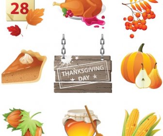 Free Vector Beautiful Set Of Detailed Thanksgiving Icons
