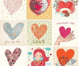 Бесплатные Векторные красивый набор из цветочного искусства формы сердца поздравительной открытки
