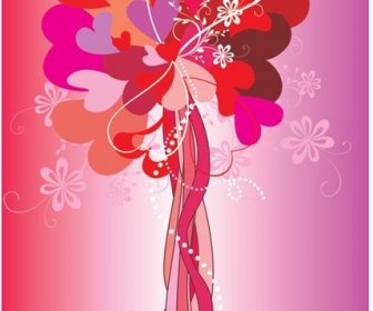 Бесплатные Векторные Красивая Валентина день сердца форма цветочных искусства дерево