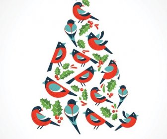 Free Vector Birds Make Christmas Tree With Holy Leaf