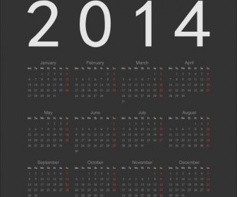 Free Vector Black European14 Calendar Template