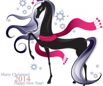 Бесплатные Векторные черный конь счастливого Рождества и нового года фон