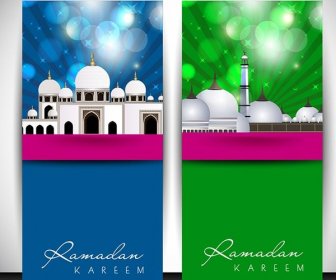 Free Vector Blue And Green Ramadan Kareem Abstract Card Design