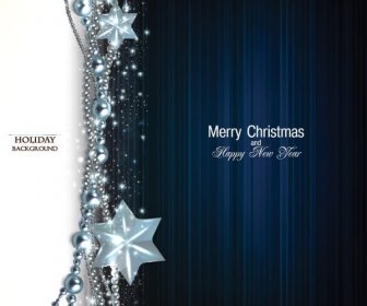 星のメリー クリスマス ポスター テンプレートと無料ベクトル青いガーランド