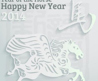 Tanda-tanda Zodiak Cina Vektor Gratis Dengan Kuda Tahun Baru Tipografi