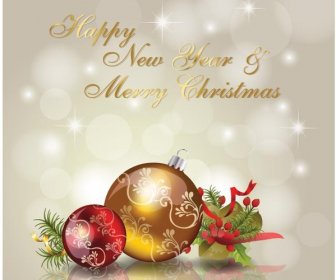 無料のベクター クリスマスと新年の装飾背景グリーティング カード