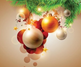 Free Vector Christmas Ball Hanging In Fir Xmas Background