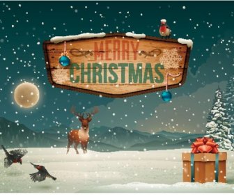 Free Vector Christmas Bord In Snow Falling Beautiful Landscape