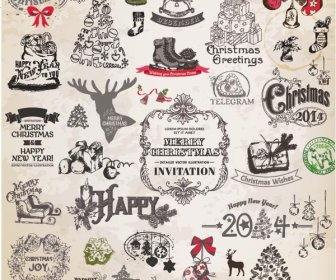 Бесплатные векторные рождественские элементы дизайна Каллиграфический логотип