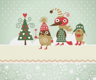 Free Vector Christmas Cartoon Character Greeting Card