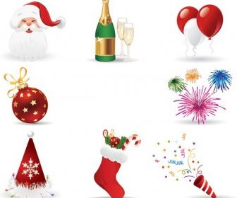 Бесплатные векторные рождественские празднования икона набор