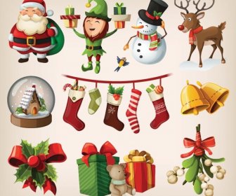 Бесплатные векторные рождественские украшения икона набор