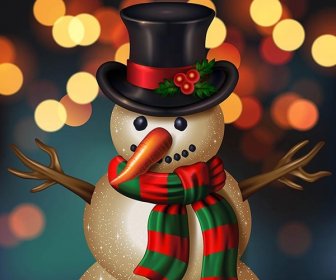 Free Vector Christmas Snowman Character On Lighting Background