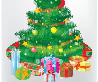 kostenlose Vektor-Weihnachtsbaum und Geschenkboxen