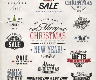 無料のベクター クリスマス タイポグラフィ ロゴのデザイン要素