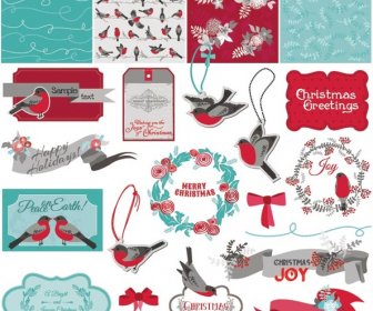 無料のベクター クリスマス ヴィンテージのグリーティング カードのデザイン要素