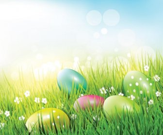 Бесплатные Векторные красочные Пасхальное яйцо в траве
