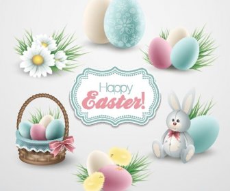 Free Vector Colorful Vintage Style Easter Icons