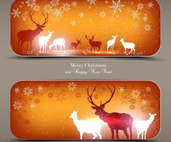 Free Vector Deers Christmas Elegant Banner Set