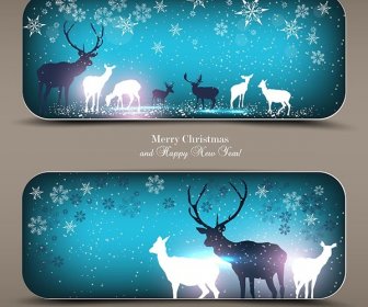 Free Vector Deers On Elegant Blue Christmas Banners