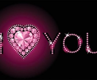 愛していますピンクのバレンタインの日カード無料ベクトル ダイヤモンド