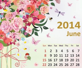 Vektor Gratis Bunga Brunch Perbatasan June14 Kalender Template