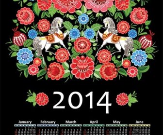 Free Vector Flower Pattern Black14 Calendar Template