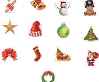 Бесплатный глянцевый счастливого Рождества Icon Векторный набор