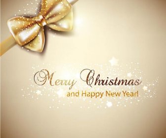 Free Vector Golden Bow On Elegant Background Christmas Card