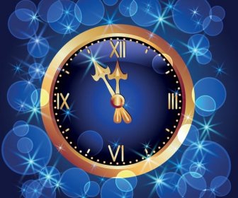 Kostenlose Vektor Golden Christmas Clock Auf Blauem Hintergrund