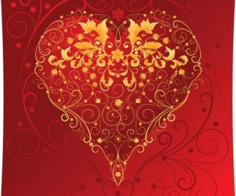 Free Vector Golden Swirls Valentine8217s Day Heart Wallpaper