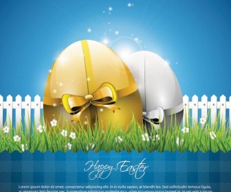 Bebas Vektor Abu-abu Dan Golden Template Kartu Telur Paskah Biru