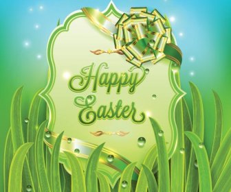 Darmowe Wektor Zielony Happy Easter Tarcza Z Ribon Złoty łuk