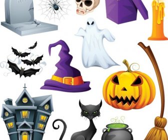 Kostenlose Vektor Symbolsatz Halloween Sammlung