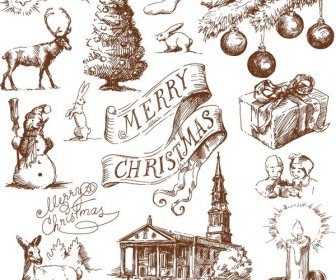 Kostenlose Vektor Handgezeichneten Weihnachten, Die Vintage-doodles