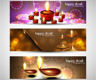 Vektor Gratis Happy Diwali Banner Warna-warni Templae