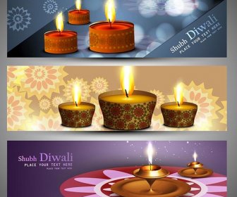 Vektor Gratis Happy Diwali Diya Banner Template