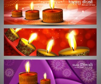 Free Vector Happy Diwali Glowing Diya On Abstract Vintage Floral Art Banner