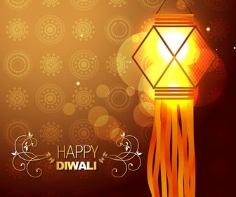 Free Vector Happy Diwali Glowing Lamp Greeting Card Template