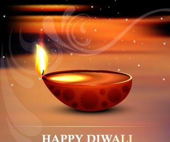 Free Vector Happy Diwali Glowing Lamp On Abstract Background