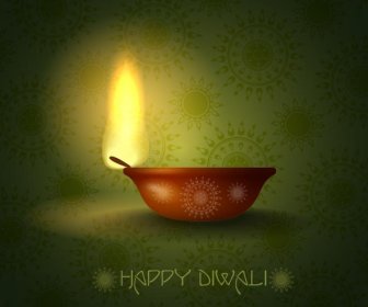 Free Vector Happy Diwali Green Pattern Greeting Card Template