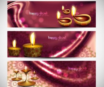 Kostenlose Vektor Happy Diwali Rosa Vorhang Hintergrund Banner-set