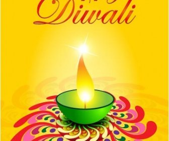 Free Vector Happy Diwali Poster Title Page Design With Green Diya On Antique Floral Art