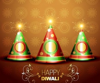 Typographie Joyeux Diwali Vecteur Libre Avec Feu Craquelins Carte De Voeux