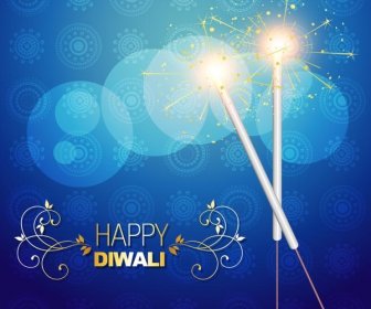 Kostenlose Vektor Weißen Happy Diwali Festival Cracker Glühen Auf Blauem Hintergrund