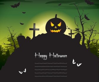 Bebas Vektor Bahagia Halloween Desain Poster Hijau