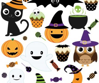 Kostenlose Vektor Happy Halloween-Icons Design-Elemente