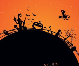 Free Vector Happy Halloween Silhouettes Poster Design